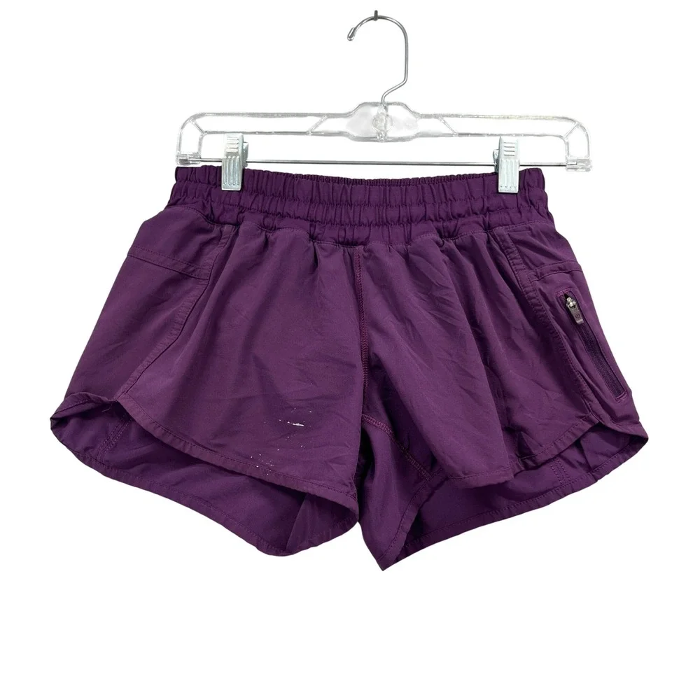 Lululemon Shorts Womens 4 Purple Zip Pocket Athletic Running Gym Training Active